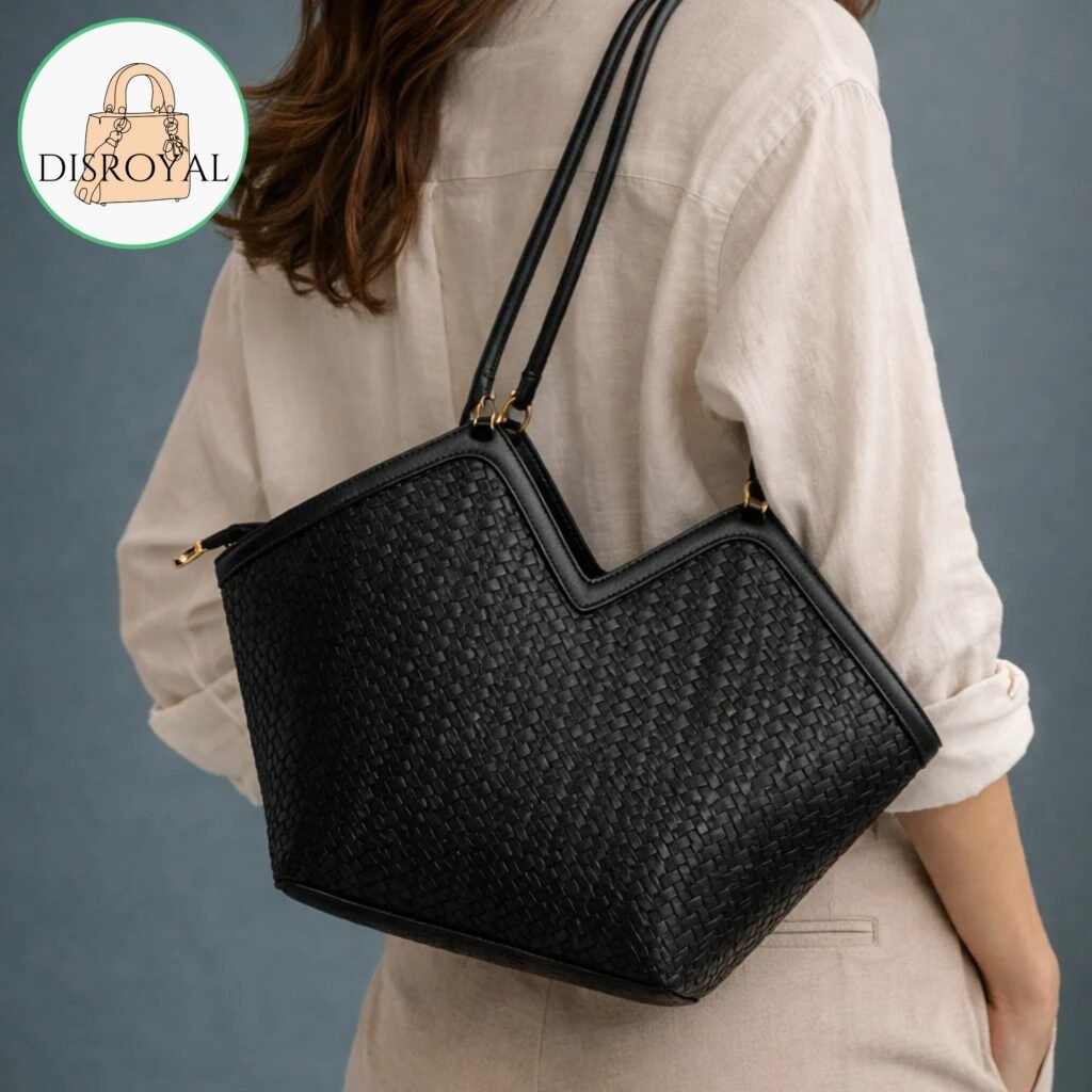 Black Woven Structured Tote Bag